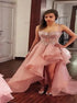 Dusty Pink High Low Organza Backless Prom Dresses LBQ1662